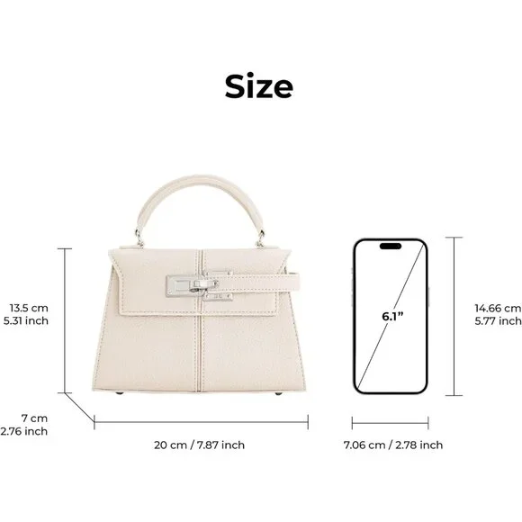 Versatile Women's White Top Handle Bag with Magnetic Closure & Detachable Strap